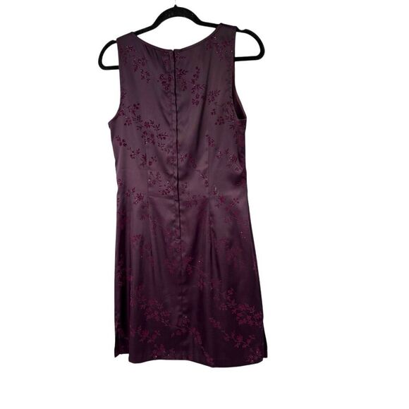 90’s Y2K Dark Plum Glitter Velvet Floral Print Mini Cocktail Dress - Picture 8 of 9